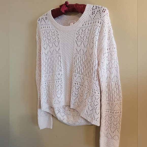 4/$15 SALE Xhilaration | Pale Pink Knit Crochet Sweater EUC Medium Open Back - Picture 3 of 8